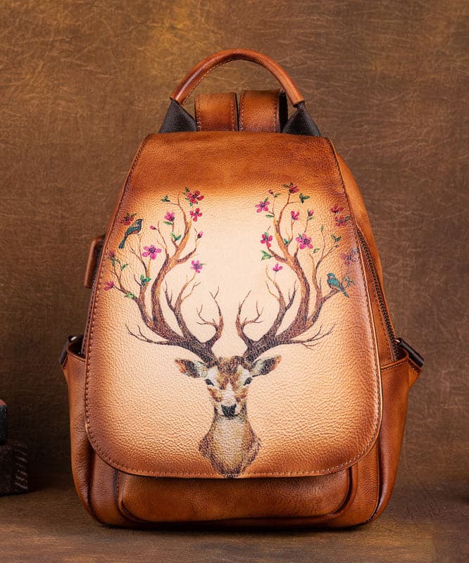 Women Green Print Paitings Calf Leather Backpack Bag - Backpack Bag - DYAVOR®