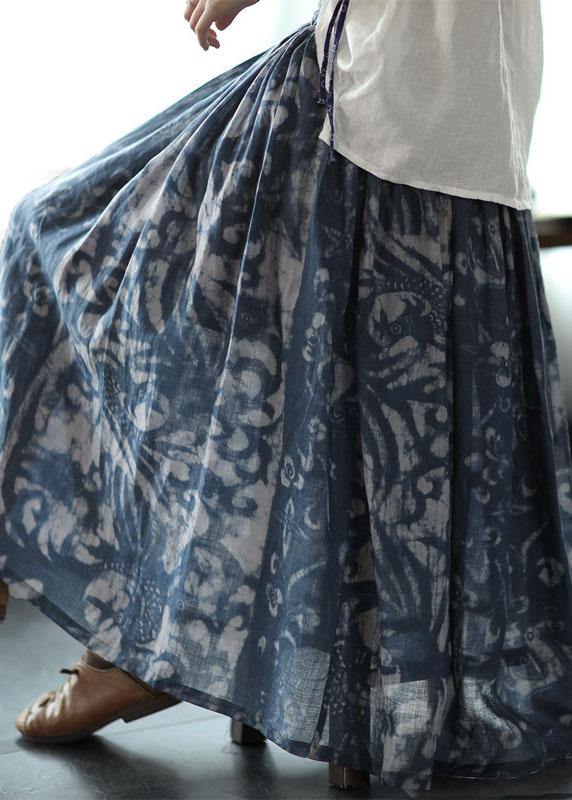 Women Green Print Ramie Elastic Waist Skirt - Skirts - DYAVOR®