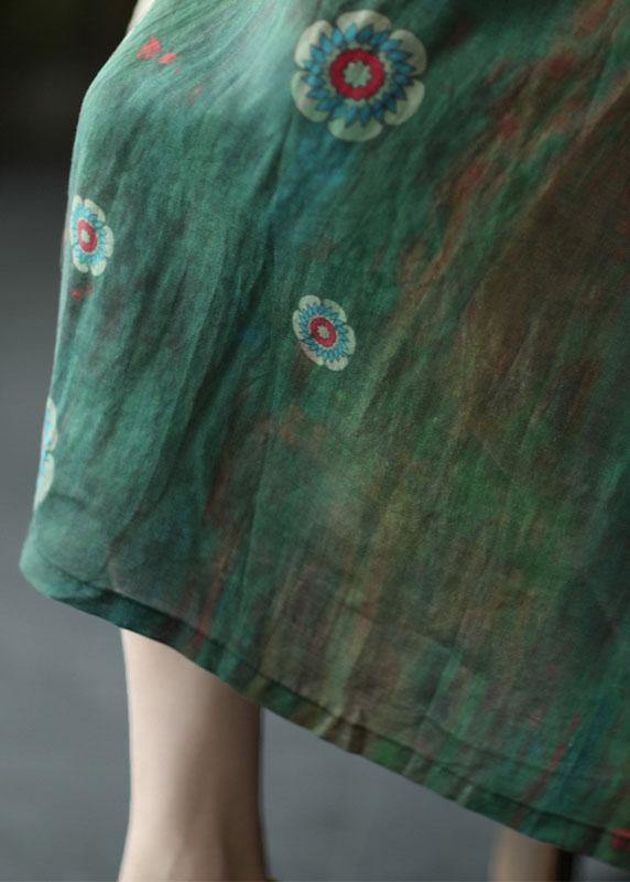 Women Green Print Ramie Elastic Waist Skirt - Skirts - DYAVOR®