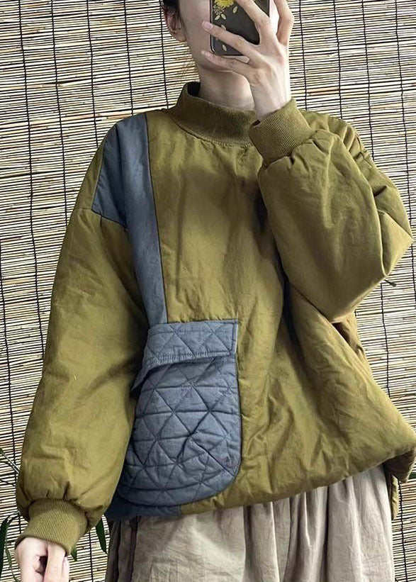Women Green Stand Collar Pocket Patchwork Fine Cotton Filled Parkaer Winter - Down Jackets - DYAVOR®