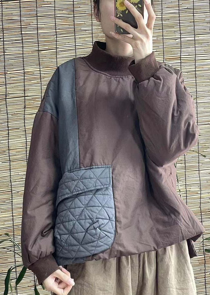 Women Green Stand Collar Pocket Patchwork Fine Cotton Filled Parkaer Winter - Down Jackets - DYAVOR®