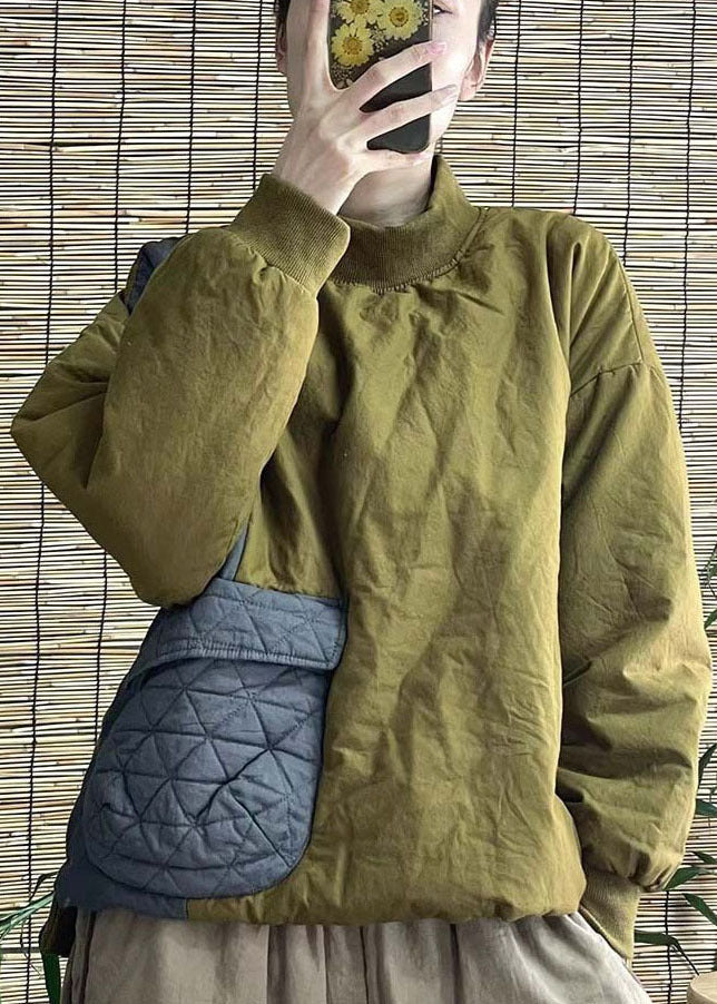 Women Green Stand Collar Pocket Patchwork Fine Cotton Filled Parkaer Winter - Down Jackets - DYAVOR®