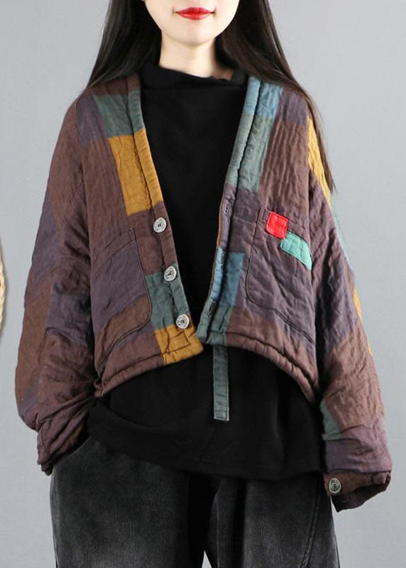 Women Khaki Bat wing Sleeve Patchwork Fine Cotton Filled Winter Coat - Down Jackets - DYAVOR®