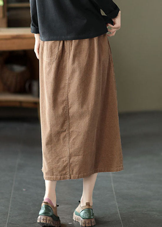 Women Khaki elastic waist button Pockets Corduroy Skirts Spring - Skirts - DYAVOR®