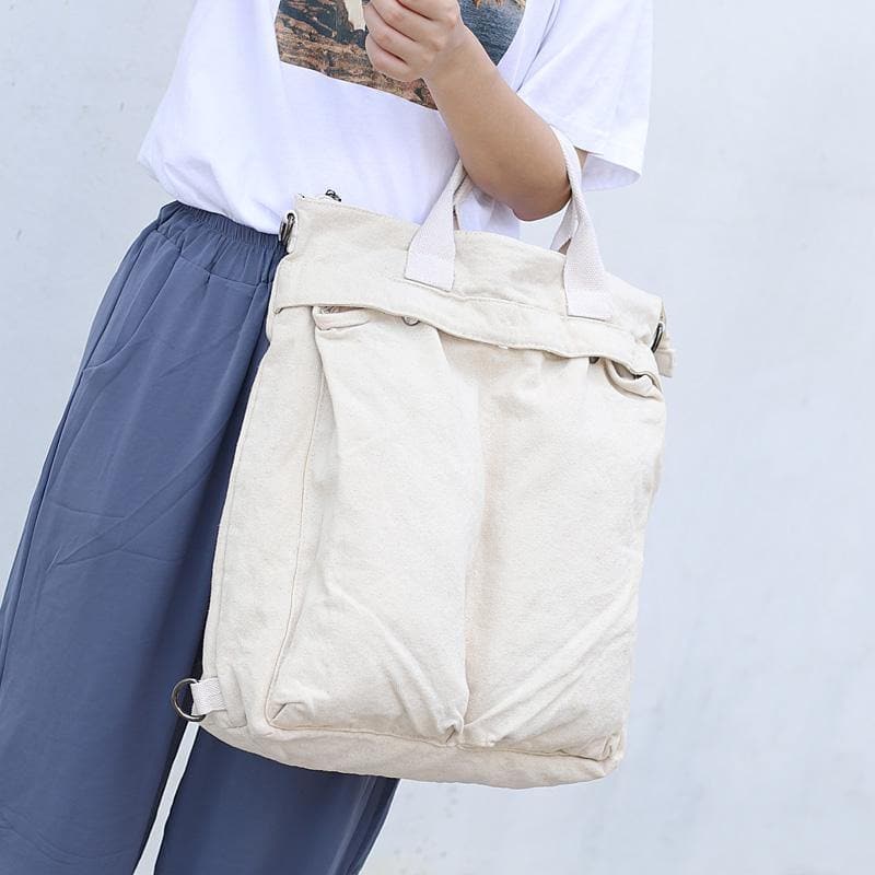 Women Korea beige Canvas Square Backpack - - DYAVOR®