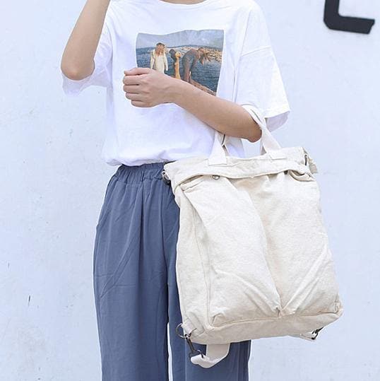 Women Korea beige Canvas Square Backpack - - DYAVOR®