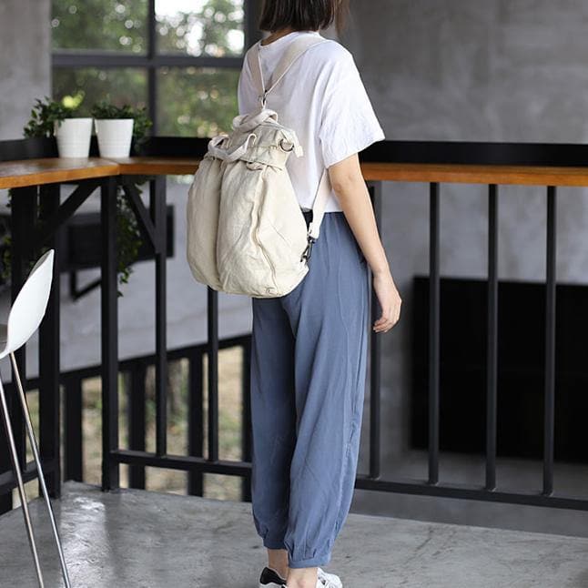 Women Korea beige Canvas Square Backpack - - DYAVOR®