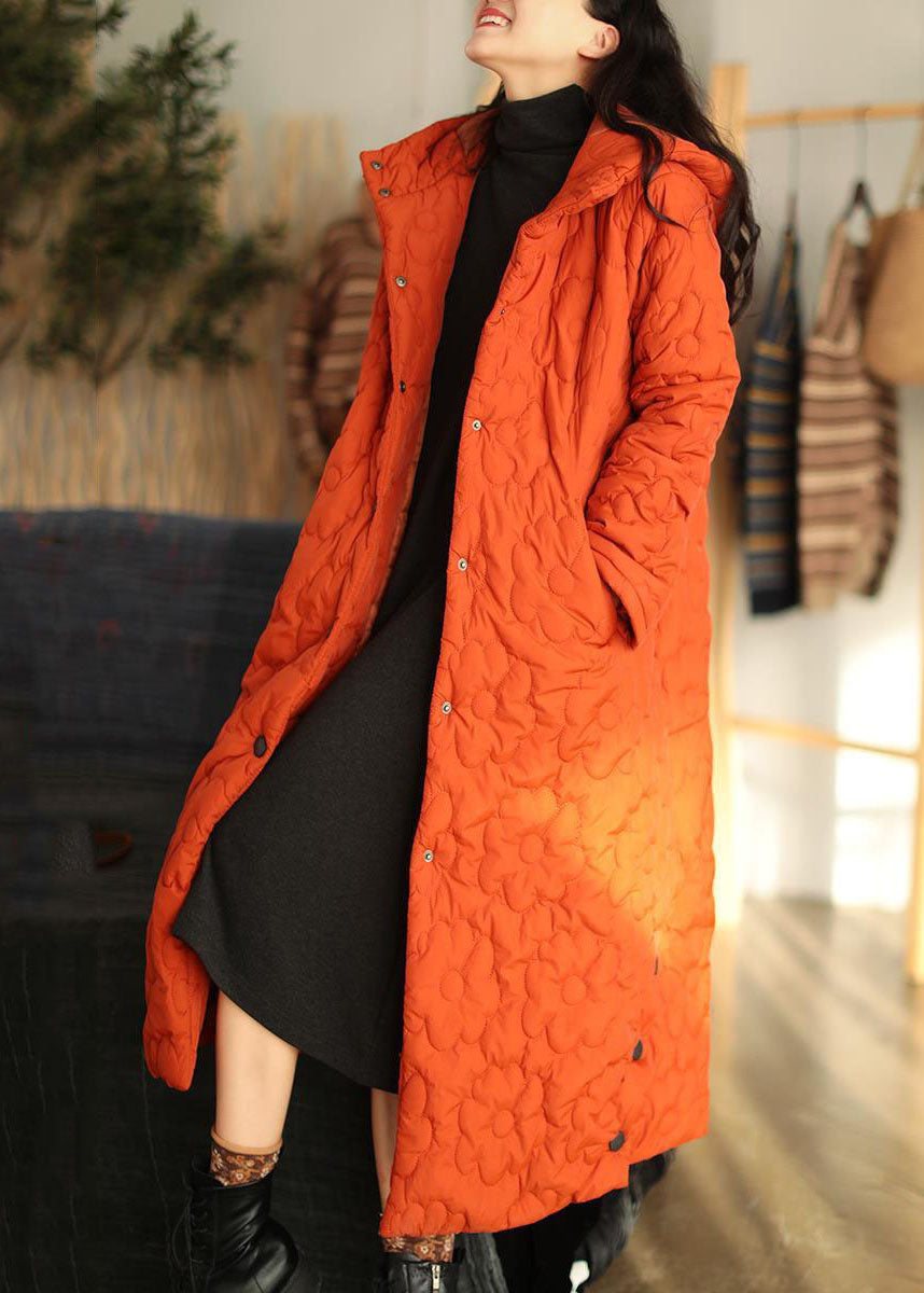 Women Orange Hooded Solid Color Fine Cotton Filled Puffers Jackets Winter - Down Jackets - DYAVOR®
