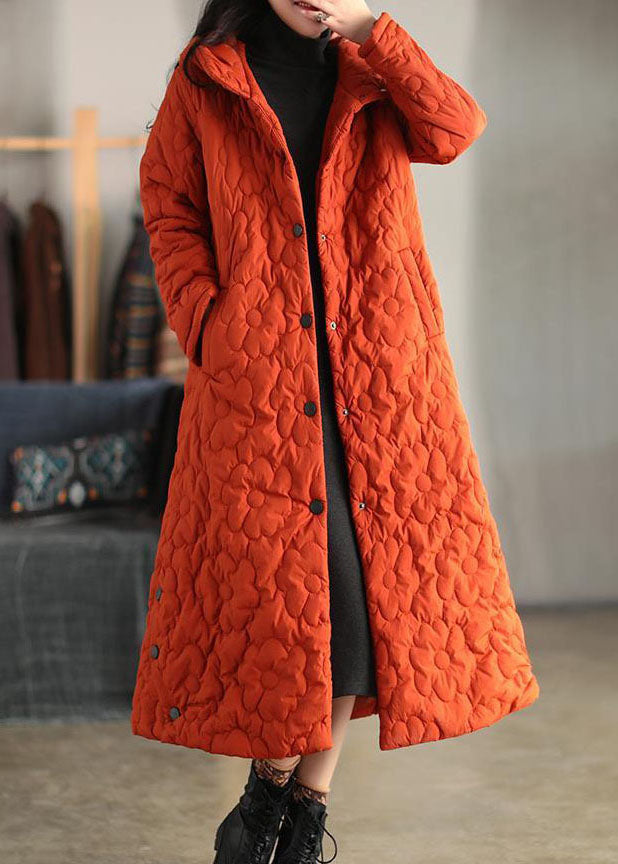Women Orange Hooded Solid Color Fine Cotton Filled Puffers Jackets Winter - Down Jackets - DYAVOR®