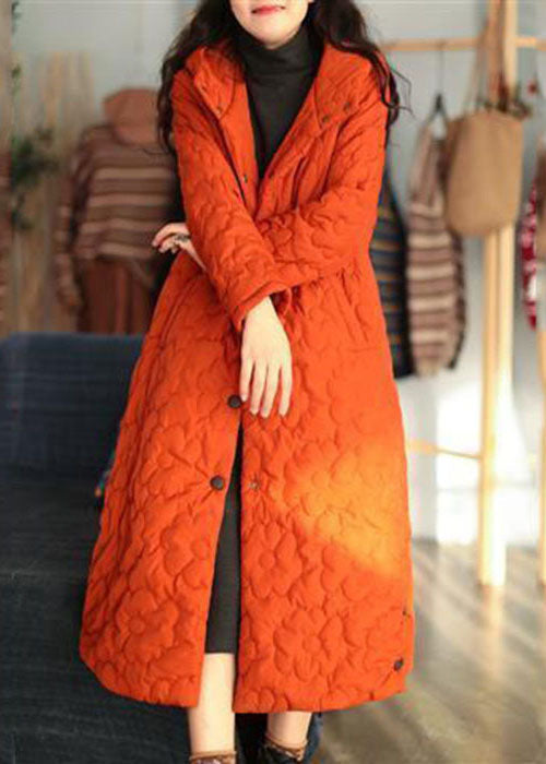 Women Orange Hooded Solid Color Fine Cotton Filled Puffers Jackets Winter - Down Jackets - DYAVOR®