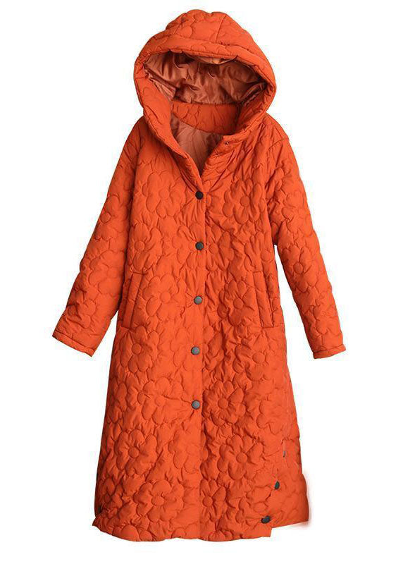 Women Orange Hooded Solid Color Fine Cotton Filled Puffers Jackets Winter - Down Jackets - DYAVOR®