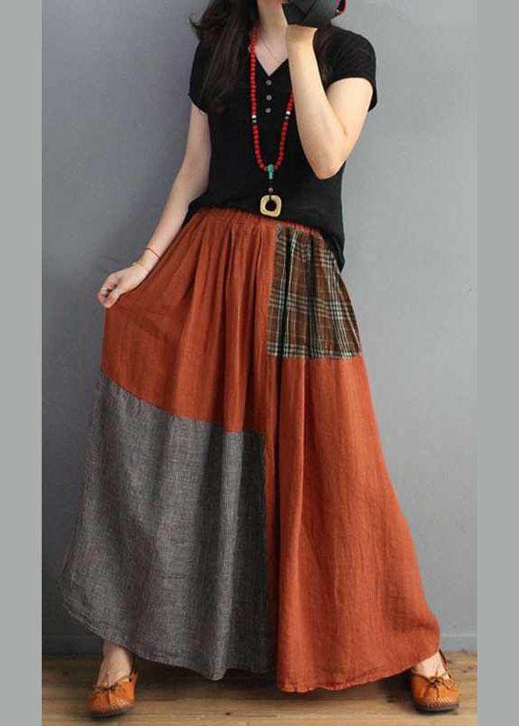 Women Plaid Patchwork Elastic Waist Swing Skirt With Pocket - Skirts - DYAVOR®