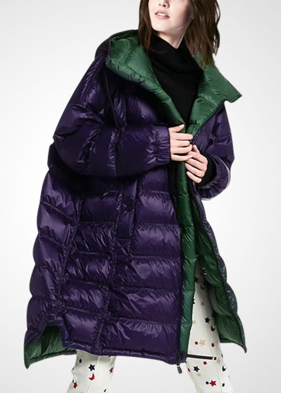 Women Purple Hooded Zippered Duck Down Puffer Coat Winter - Down Jackets - DYAVOR®