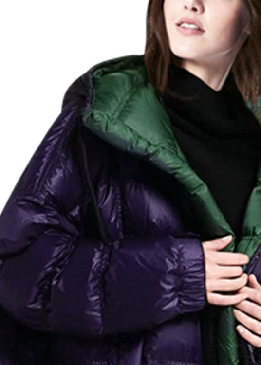 Women Purple Hooded Zippered Duck Down Puffer Coat Winter - Down Jackets - DYAVOR®
