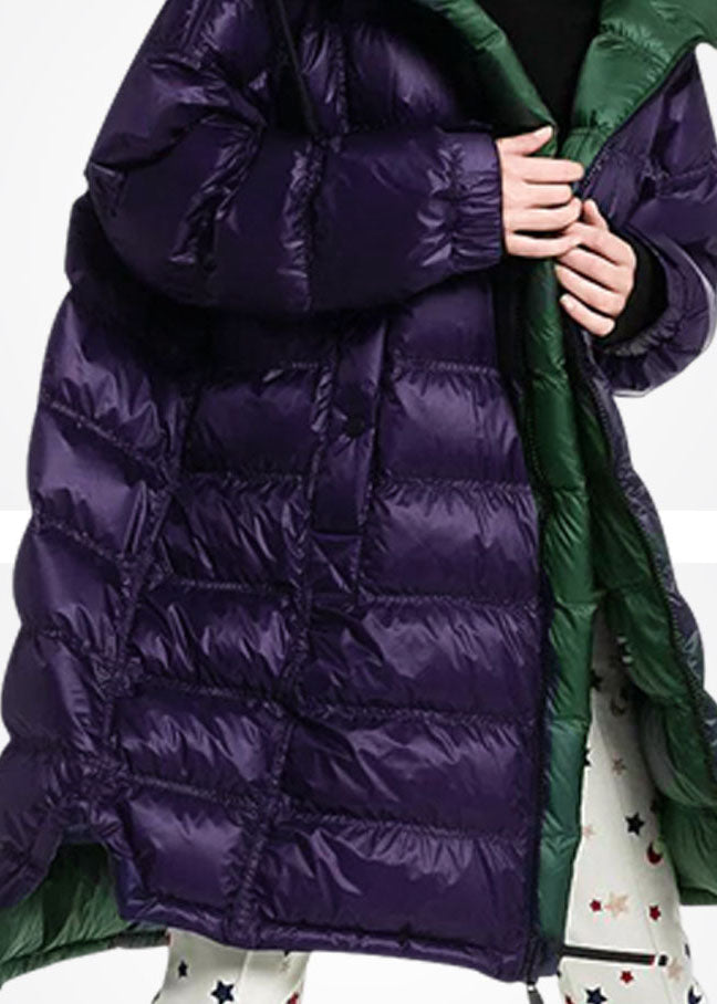 Women Purple Hooded Zippered Duck Down Puffer Coat Winter - Down Jackets - DYAVOR®