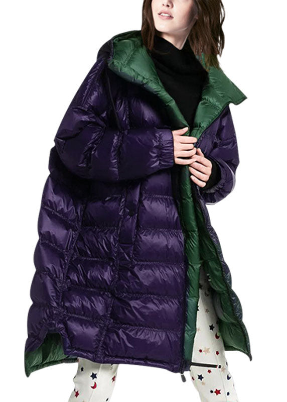 Women Purple Hooded Zippered Duck Down Puffer Coat Winter - Down Jackets - DYAVOR®