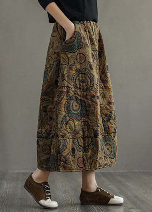 Women Red Elastic Waist Patchwork Print Fine Cotton Filled Skirt Winter - Skirts - DYAVOR®