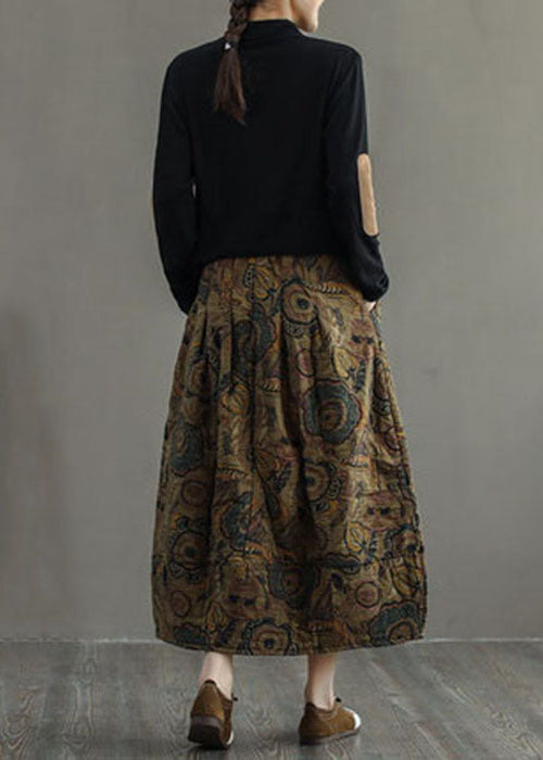 Women Red Elastic Waist Patchwork Print Fine Cotton Filled Skirt Winter - Skirts - DYAVOR®