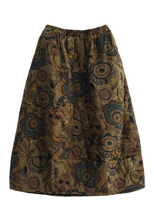 Women Red Elastic Waist Patchwork Print Fine Cotton Filled Skirt Winter - Skirts - DYAVOR®