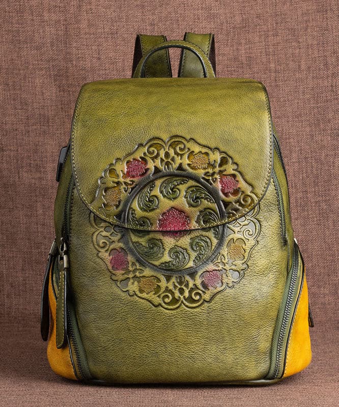 Women Red Embossing Paitings Calf Leather Backpack Bag - Backpack Bag - DYAVOR®