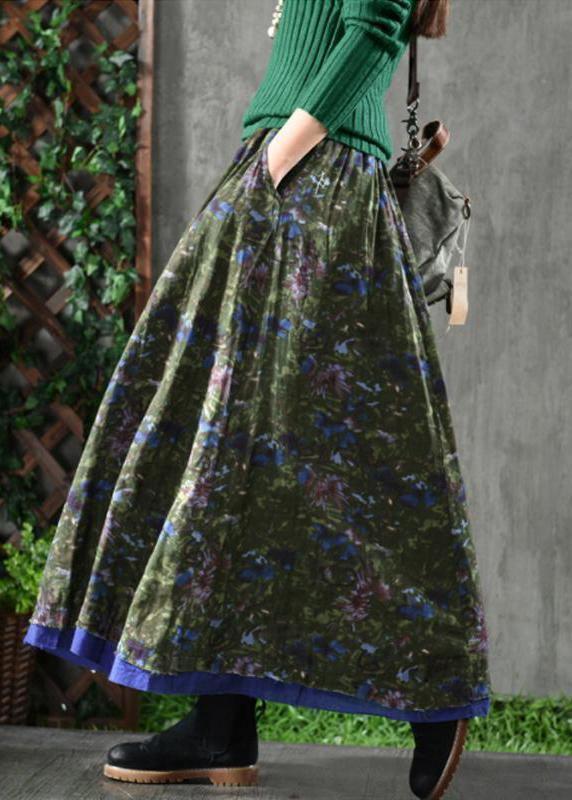 Women Velour Red Floral Skirt Maxi Length - - DYAVOR®