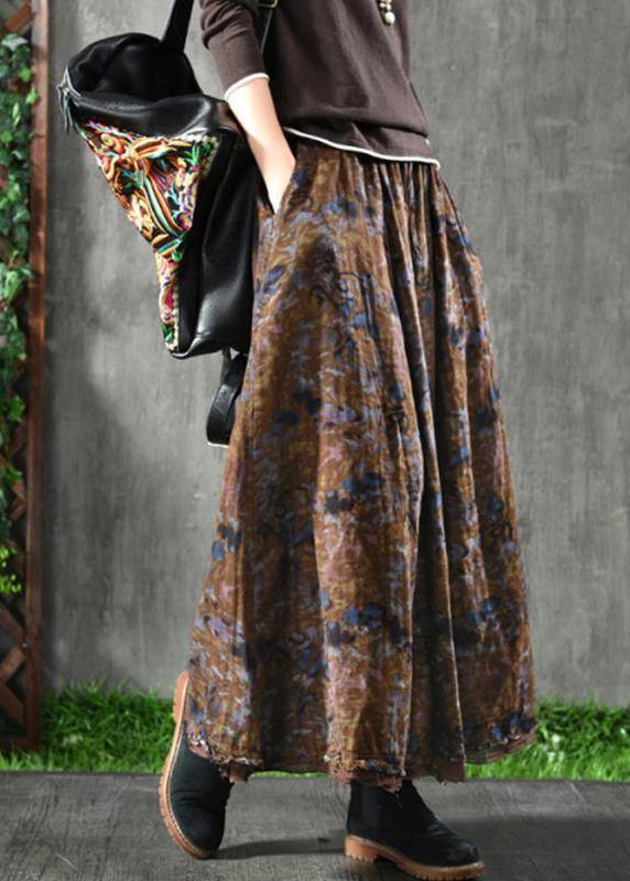 Women Velour Red Floral Skirt Maxi Length - - DYAVOR®
