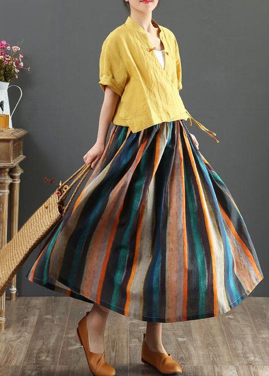 Women Striped A Line Retro Print Skirts Linen - Skirts - DYAVOR®