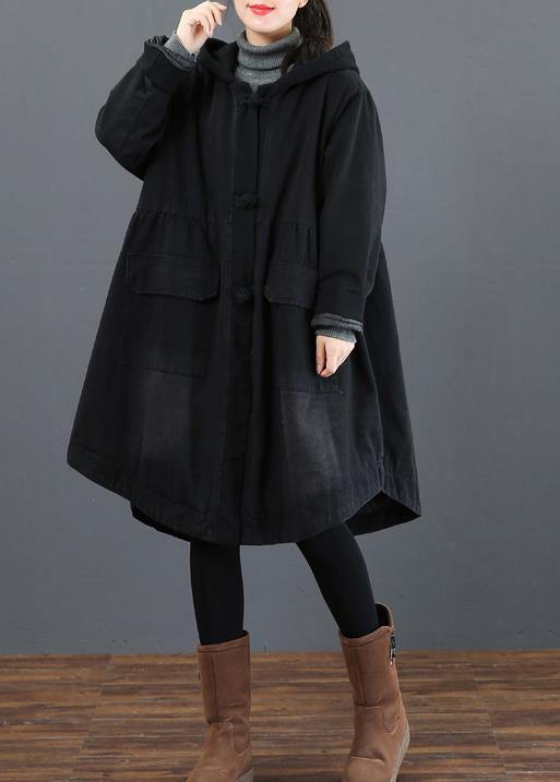 Women black clothes Fashion Ideas hooded large hem coat - - DYAVOR®