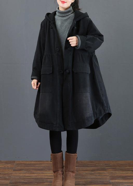 Women black clothes Fashion Ideas hooded large hem coat - - DYAVOR®
