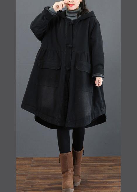 Women black clothes Fashion Ideas hooded large hem coat - - DYAVOR®