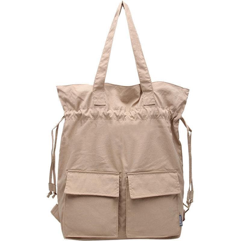 Women khaki Quotes Double Front Pockets Simple Drawstring Backpacks - - DYAVOR®