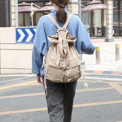 Women khaki Quotes Double Front Pockets Simple Drawstring Backpacks - - DYAVOR®