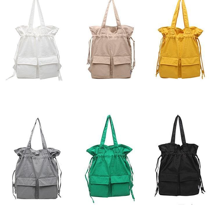 Women khaki Quotes Double Front Pockets Simple Drawstring Backpacks - - DYAVOR®