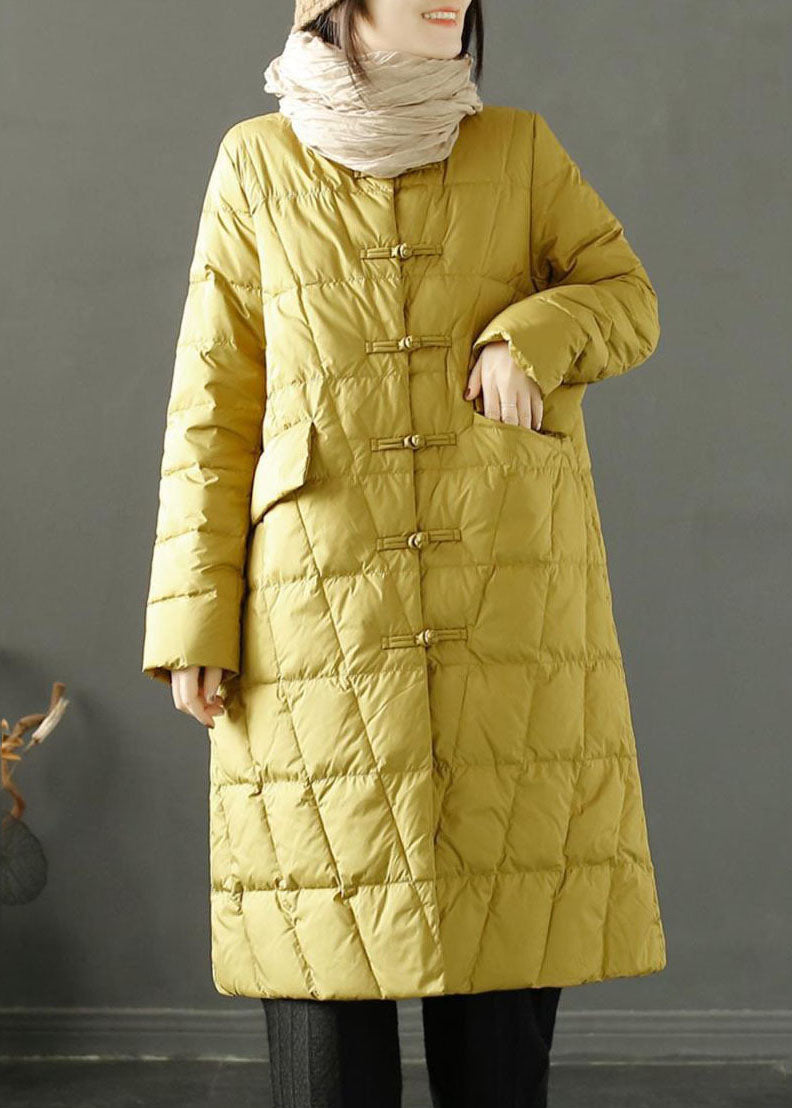 Yellow Duck Down Puffer Jacket Stand Collar Oriental Button Winter - Down Jackets - DYAVOR®