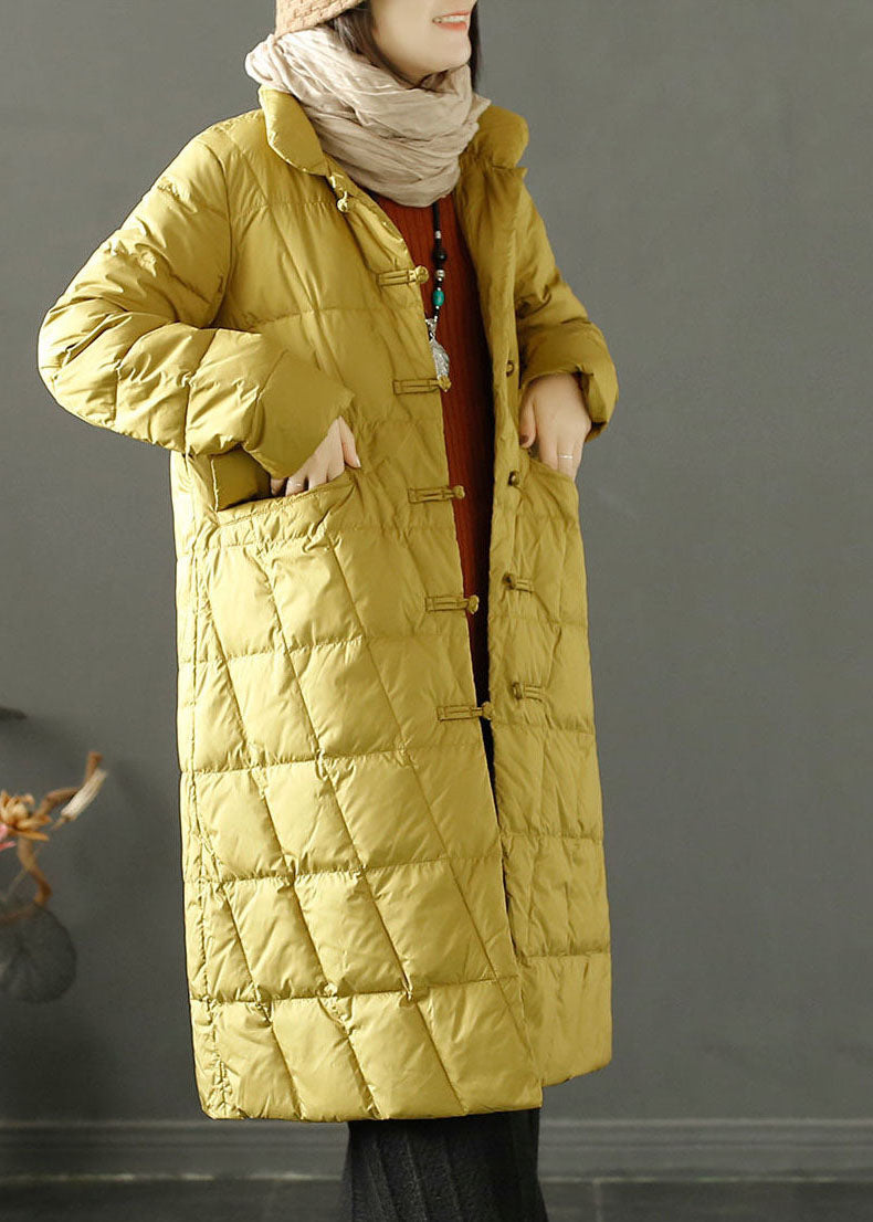 Yellow Duck Down Puffer Jacket Stand Collar Oriental Button Winter - Down Jackets - DYAVOR®