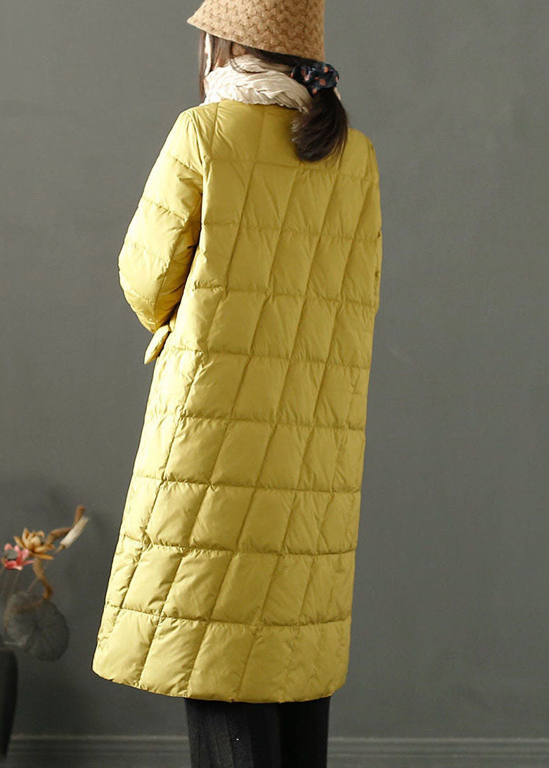 Yellow Duck Down Puffer Jacket Stand Collar Oriental Button Winter - Down Jackets - DYAVOR®