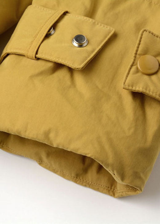 Yellow Hooded Fur collar drawstring Duck Down Puffers Jackets Winter - Down Jackets - DYAVOR®