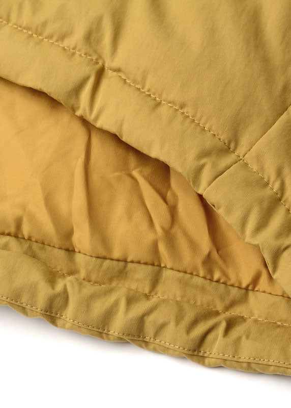 Yellow Hooded Fur collar drawstring Duck Down Puffers Jackets Winter - Down Jackets - DYAVOR®
