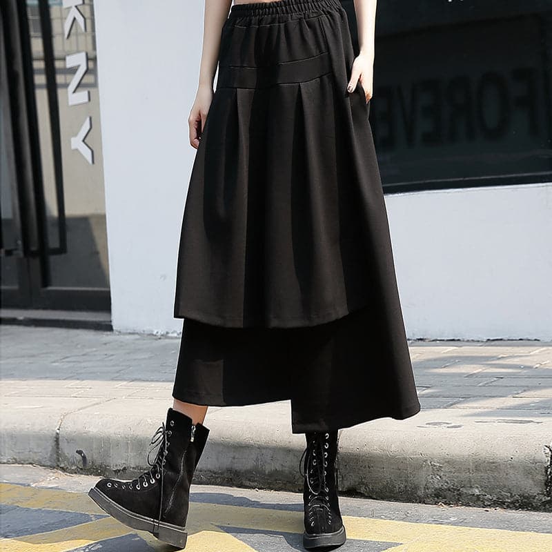 baggy black cotton shift skirt plus size holiday skirt elastic waist baggy New asymmetrical design autumn skirt - - DYAVOR®