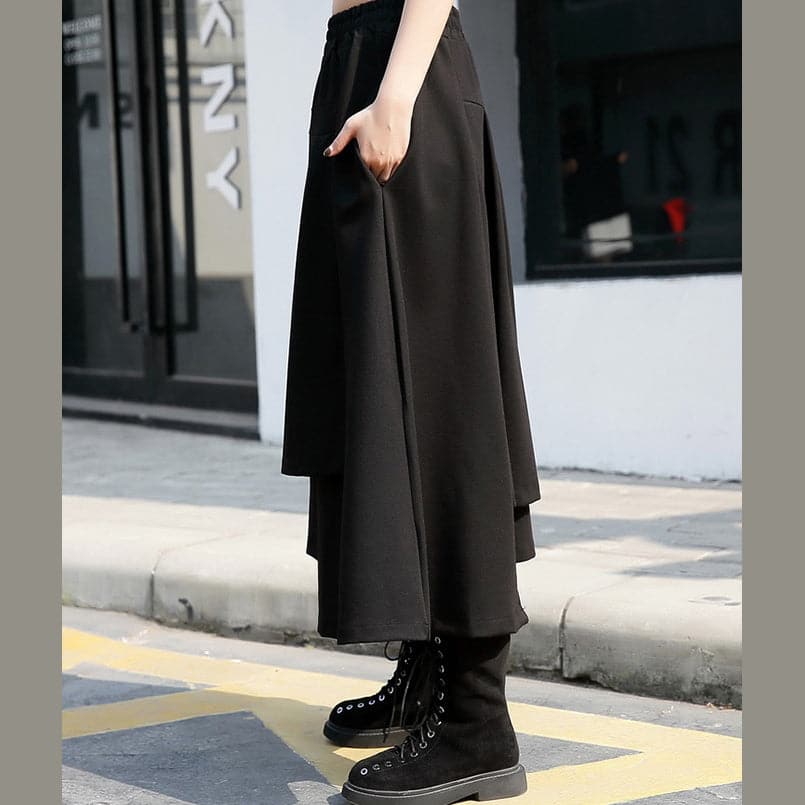 baggy black cotton shift skirt plus size holiday skirt elastic waist baggy New asymmetrical design autumn skirt - - DYAVOR®