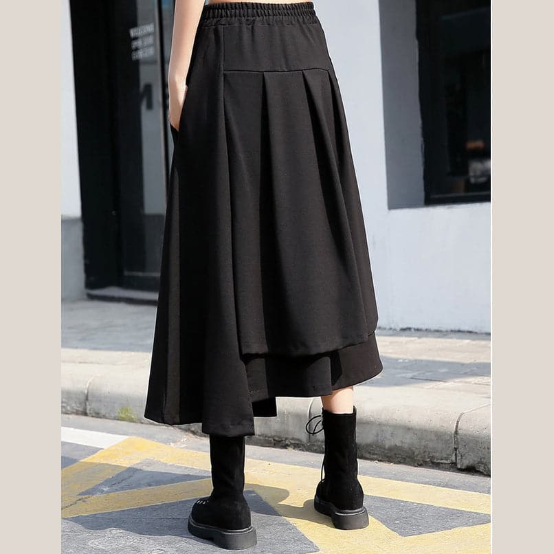 baggy black cotton shift skirt plus size holiday skirt elastic waist baggy New asymmetrical design autumn skirt - - DYAVOR®