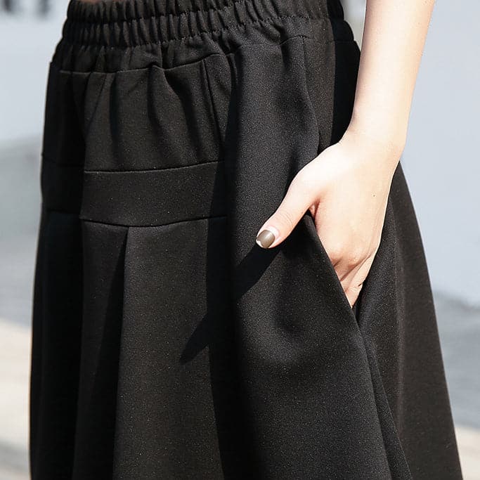 baggy black cotton shift skirt plus size holiday skirt elastic waist baggy New asymmetrical design autumn skirt - - DYAVOR®