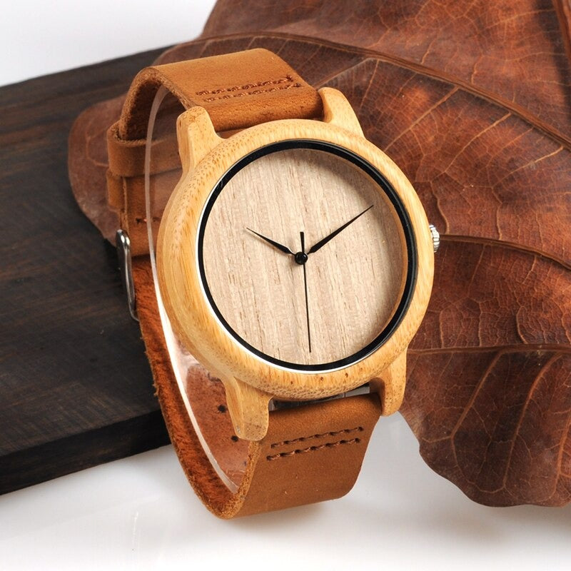 Bamboo Wood Quartz Watch with Scale Soft Leather Straps for Men & Women - Unisex Style Watches - DYAVOR®