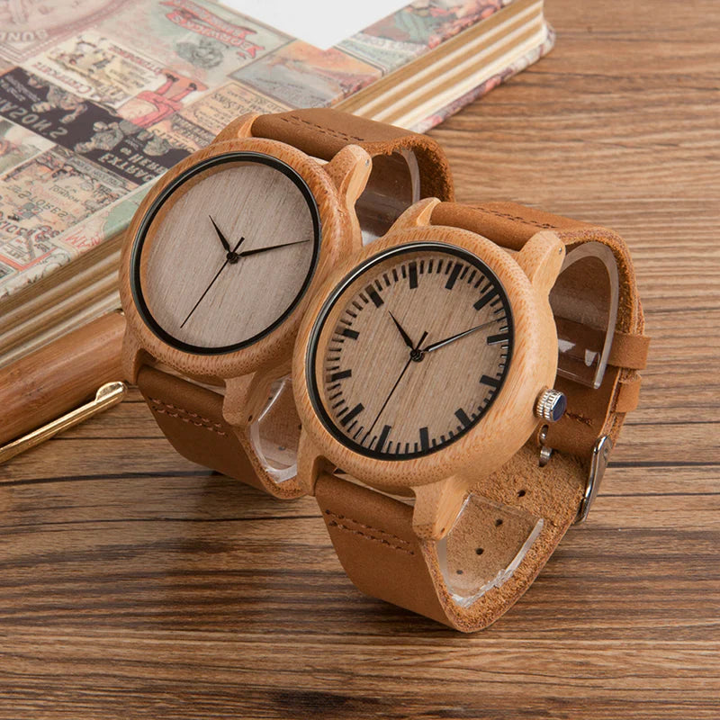 Bamboo Wood Quartz Watch with Scale Soft Leather Straps for Men & Women - Unisex Style Watches - DYAVOR®