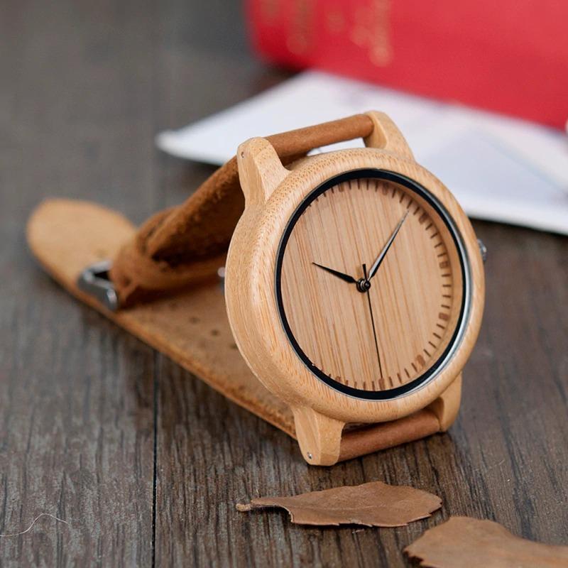 Bamboo Wooden Casual Leather Strap Quartz Watches for Men and Women - Unisex Style Watches - DYAVOR®