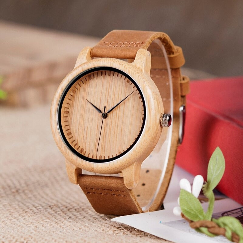 Bamboo Wooden Casual Leather Strap Quartz Watches for Men and Women - Unisex Style Watches - DYAVOR®