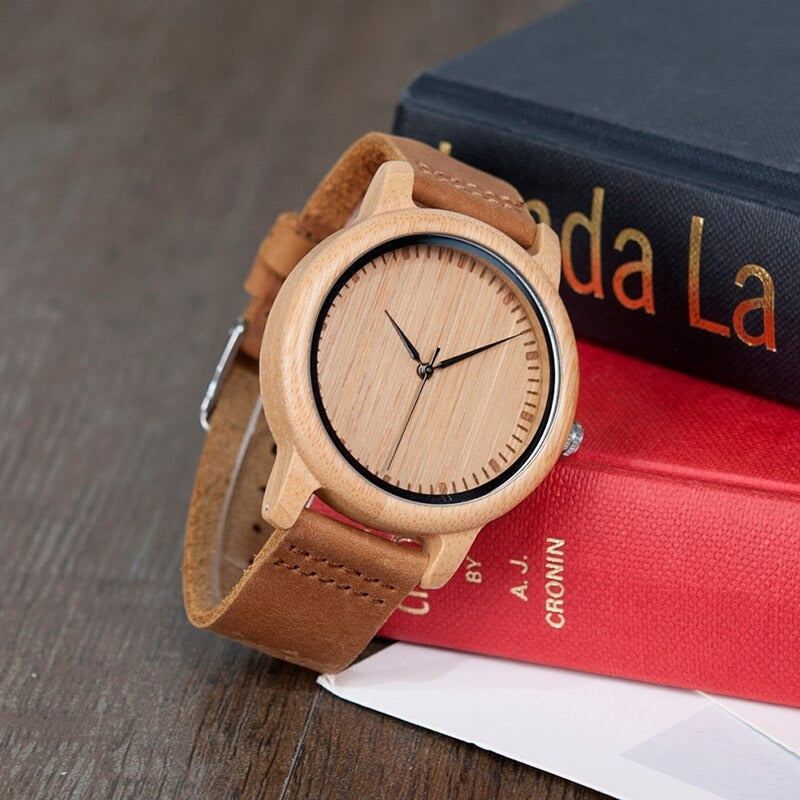Bamboo Wooden Casual Leather Strap Quartz Watches for Men and Women - Unisex Style Watches - DYAVOR®