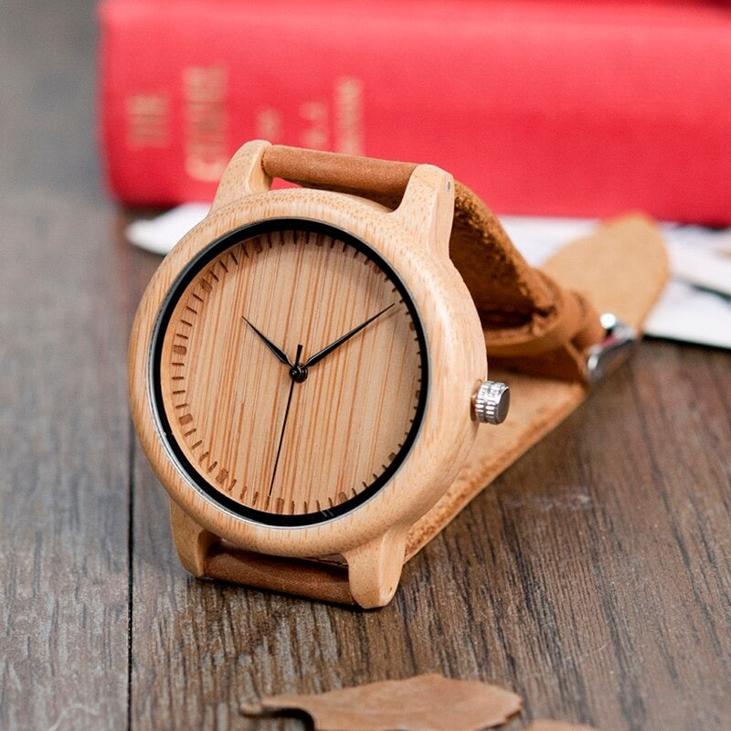 Bamboo Wooden Casual Leather Strap Quartz Watches for Men and Women - Unisex Style Watches - DYAVOR®