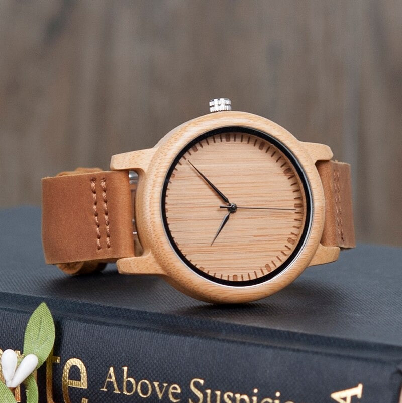 Bamboo Wooden Casual Leather Strap Quartz Watches for Men and Women - Unisex Style Watches - DYAVOR®
