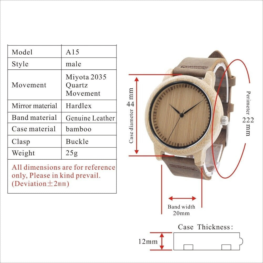 Bamboo Wooden Casual Leather Strap Quartz Watches for Men and Women - Unisex Style Watches - DYAVOR®